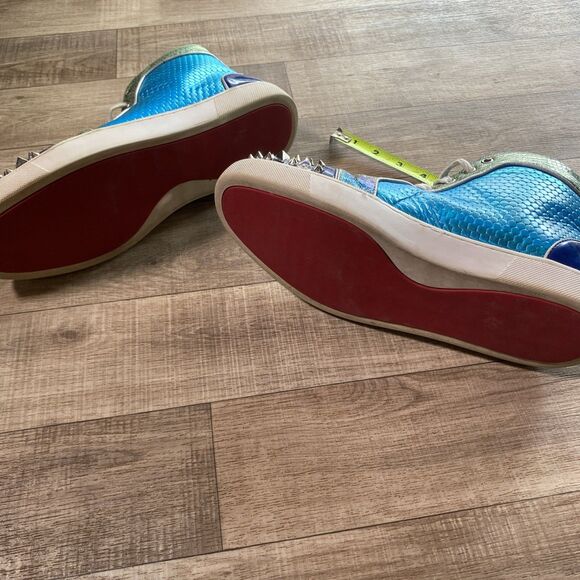 Blue Leather High-Top Snakeskin Shoes w/Spikes Lace-Up Ankle Boots Men's Size 10 - Picture 9 of 10